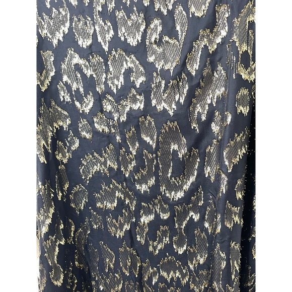 Calvin Klein Dress 8 Black Gold Metallic Leopard-type pattern A-line Round Neck - Picture 9 of 12